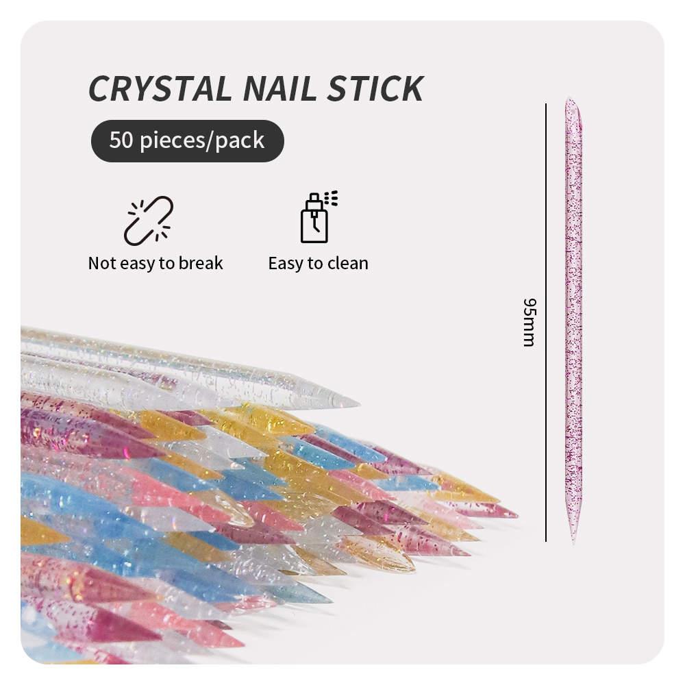 Contour Palette Stick - 50ชิ้นก้านที่ขูดเล็บเล็บคริสตัลปลายคู่ผิวหนังที่ตายแล้วลบเล็บเท้าเครื่องมือศิลปะการดูแลทำความสะอาดเล็บ
