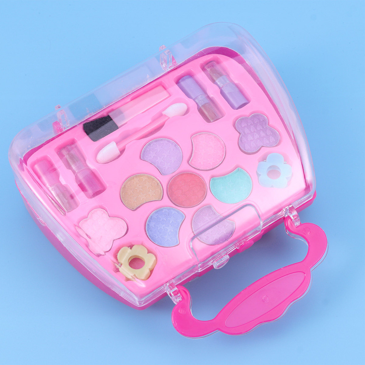 Beauty Makeup Vanity Set - ชุดเครื่องสำอางสำหรับเด็ก รูปทรงสตรอว์เบอร์รี สำหรับเด็กผู้หญิง ชุดแต่งหน้าจำลองสำหรับพกพา ชุดอุปกรณ์เสริมความงามสำหรับเด็ก ล้างทำความสะอาดได้