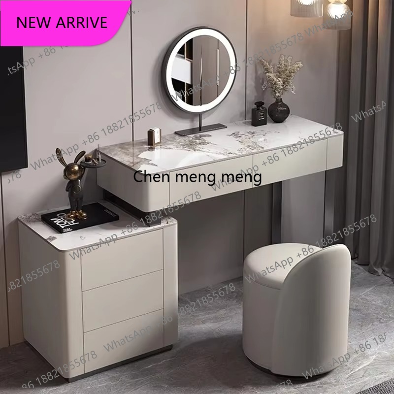 Beauty Makeup Vanity Set - โต๊ะเครื่องแป้งแบบมีลิ้นชักเก็บของครบชุด ดีไซน์สวยงาม ขนาดใหญ่ สำหรับจัดเก็บเครื่องสำอางและอุปกรณ์เสริมความงาม สไตล์ยุโรป